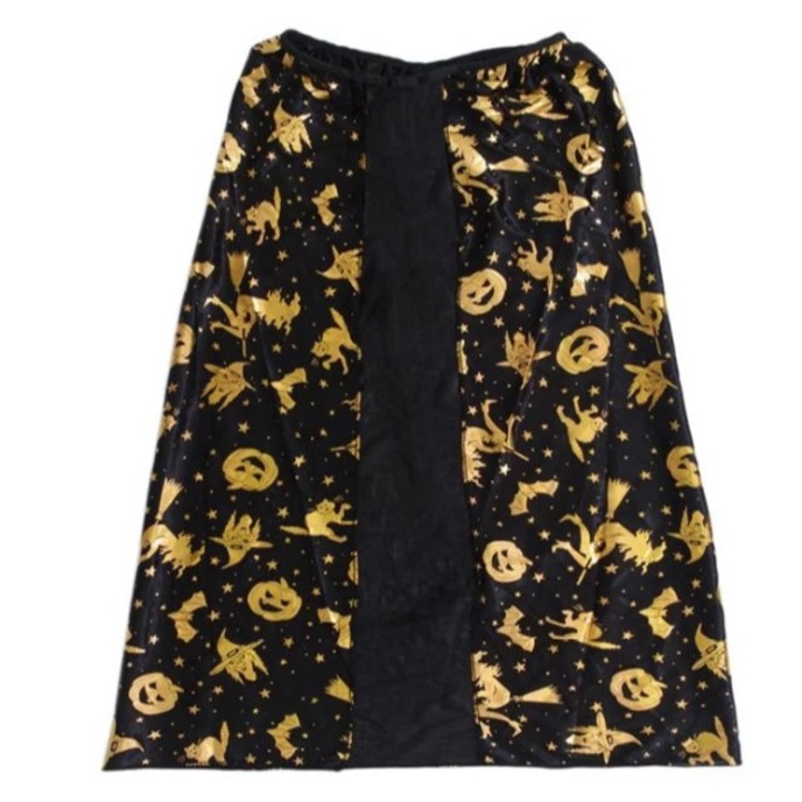 Pelerina mic vrajitor pentru petrecere Halloween, cu model dovlecei, negru cu auriu