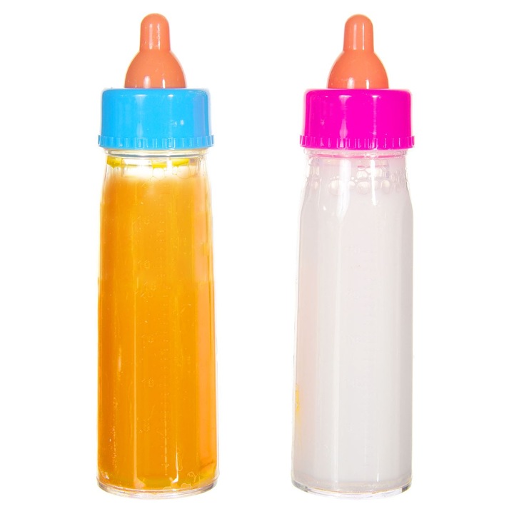 Játékkészlet cumisüvegek, 2 db, műanyag, különböző űrtartalom, narancssárga és fehér szín, MYONNA IT & E-COMMERCE ®