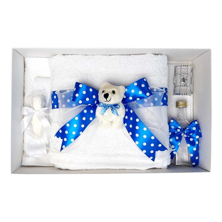 Trusou botez baietel fundita cu buline si ursulet, 7 piese, Erfi® 98