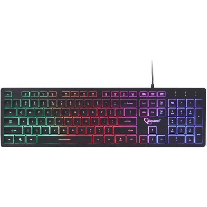 Tastatura multimedia Gembird, Iluminare RGB, Negru