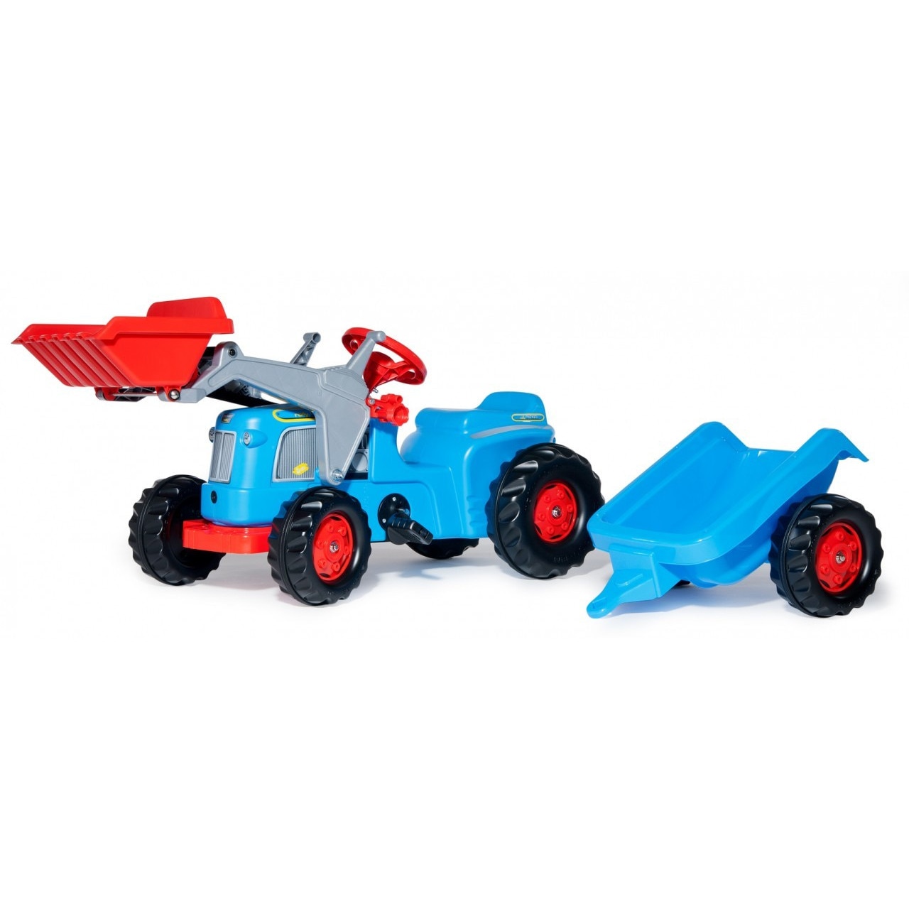 Tractor Clasic cu pedale, incarcator frontal si remorca Rolly Toys Albastru