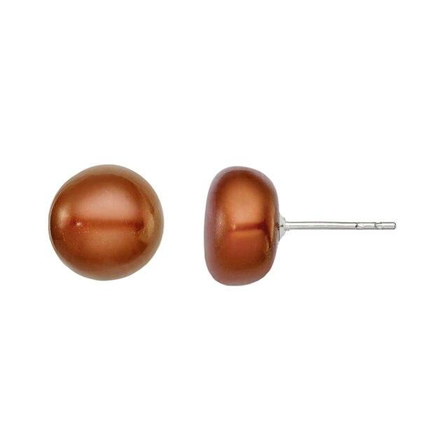 Cercei cu perla dama, argintii/maro, 6 mm diametru perla