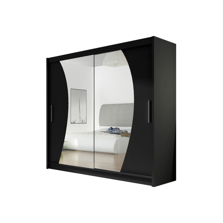 Dulap London IX 180 cm cu oglinda 2 usi, MIRJAN 24, negru, 180x215x57 cm