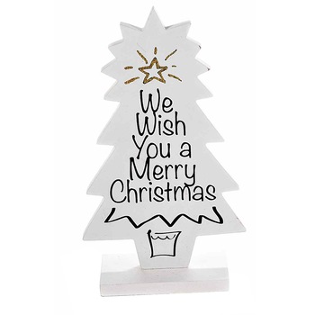Brad Craciun lemn alb negru Wish cm 12 cm x 20 H Brad Craciun lemn alb negru Wish cm 12 cm x 20 H