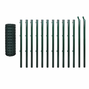 Set de gard de plasa si tarusi, vidaXL, Otel, 25 x 1.2 m, 100 x 100 mm, Verde Set de gard de plasa si tarusi, vidaXL, Otel, 25 x 1.2 m, 100 x 100 mm, Verde