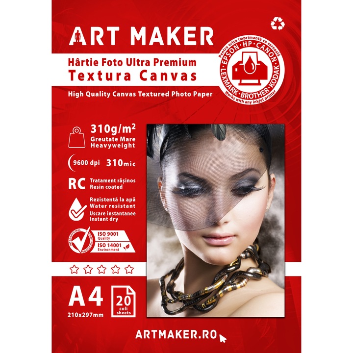 Hartie foto Art Maker, Textura Canvas, Ultra Premium, 310g/m, RC, A4, 20 coli