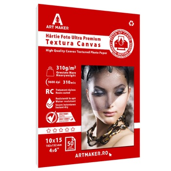 Hartie foto Art Maker, Textura Canvas, Ultra Premium, 310g/m, RC, 10x15, 50 coli Hartie foto Art Maker, Textura Canvas, Ultra Premium, 310g/m, RC, 10x15, 50 coli