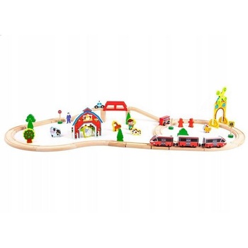 Circuit Trenulet din Lemn Natural cu 53 de Accesorii Incluse  Circuit Trenulet din Lemn Natural cu 53 de Accesorii Incluse