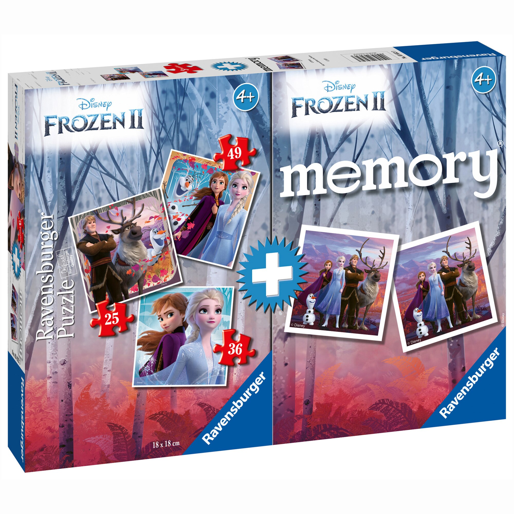 Set 3 puzzle-uri + Joc memorie Ravensburger, Disney Frozen 25/36/49 piese