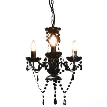 Candelabru cu margele tip cristal, vidaXL, Metal, 3x E14, 36 x 42 cm, Negru Candelabru cu margele tip cristal, vidaXL, Metal, 3x E14, 36 x 42 cm, Negru