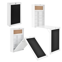 Masa birou Flavia, en.casa, 156 x 50 x 91,5 cm, MDF, alb, rabatabila, cu tabla integrata pentru scris si compartimente depozitare, economie spatiu