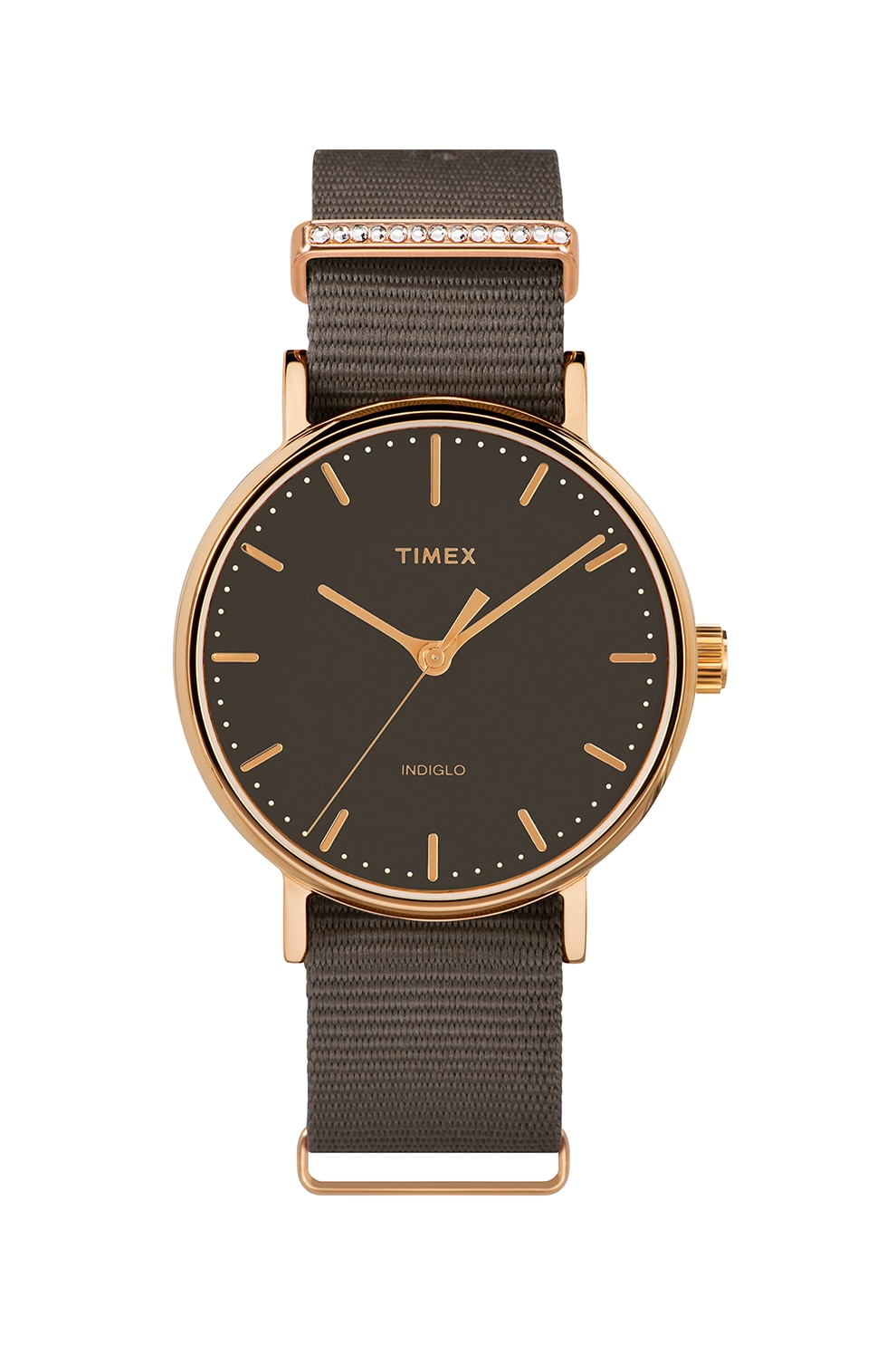 Timex, Ceas cu o curea din material textil, Maro inchis/Auriu