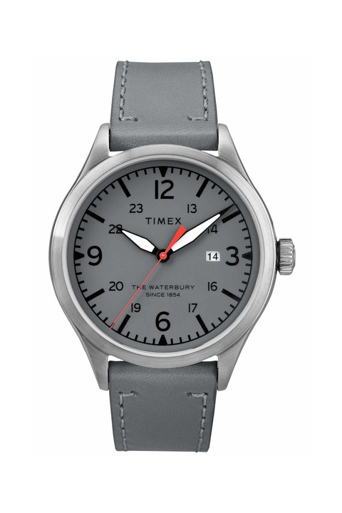 Timex, Кварцов часовник с кожена каишка, Тъмносив, сребрист