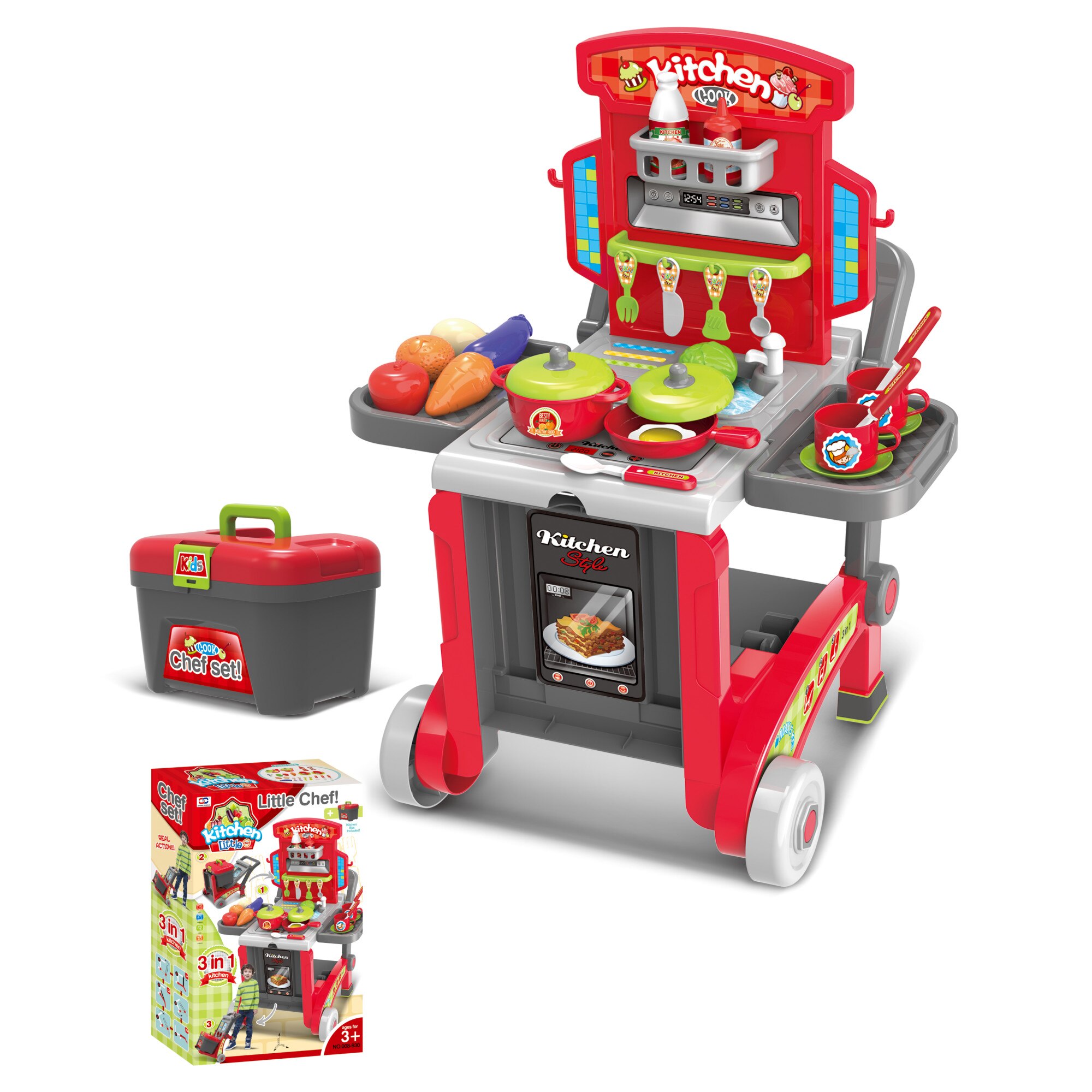 Bucataria pentru copii Buba Little Chef 008-930, Valiza, Rosie