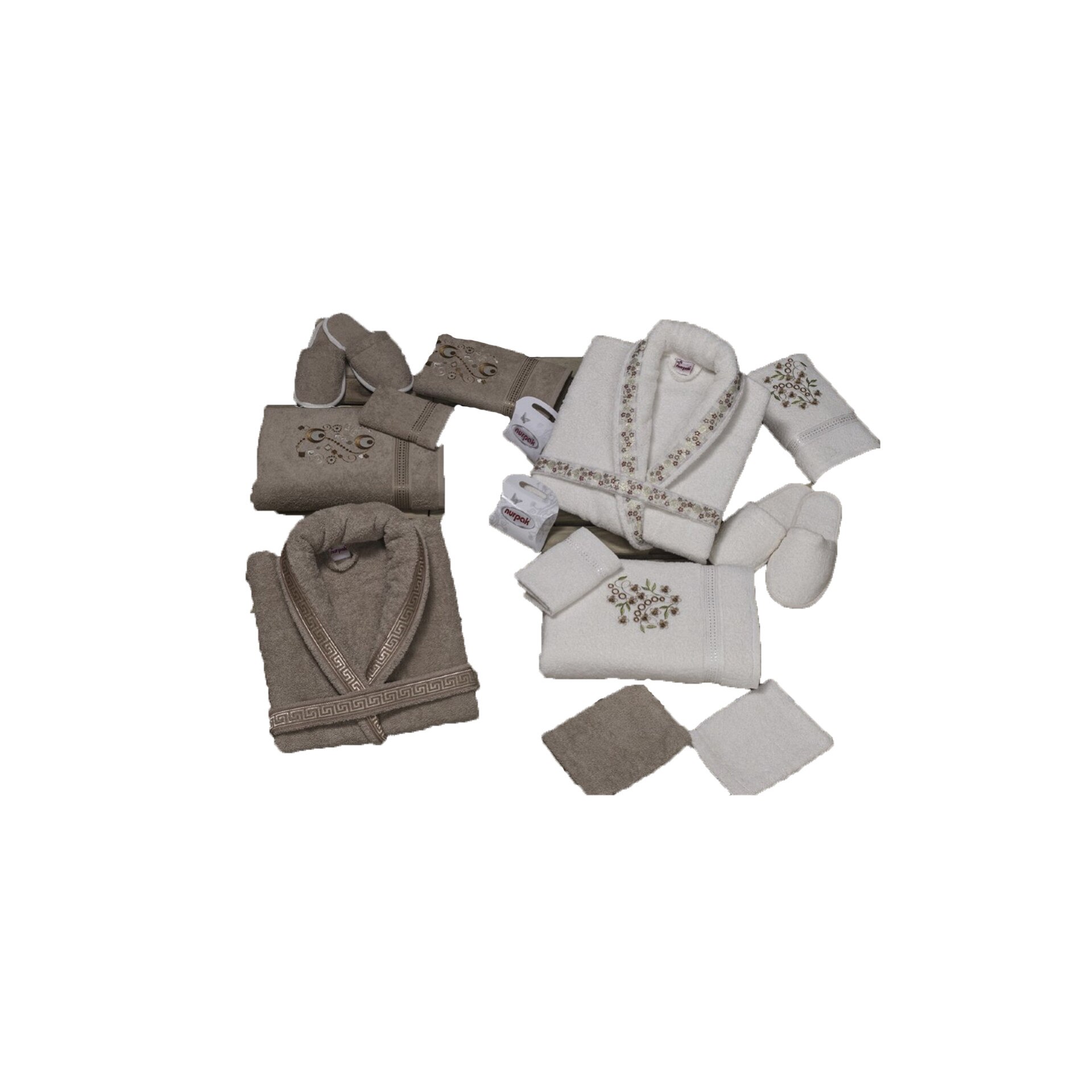 Set 2 Halate si 6 Prosoape din Bumbac 100% 16 piese Extrem de Elegante , cu model maro + crem