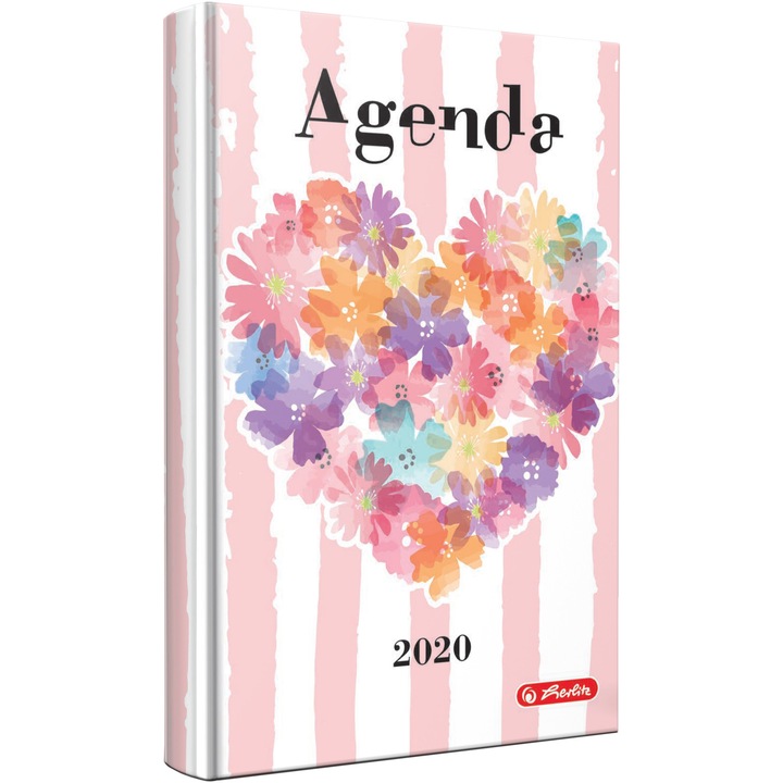 Agenda Herlitz, datata 2020, limba Romana, A5, 352 pagini si 16 pagini zentangle, coperta buretata, motiv Be Happy