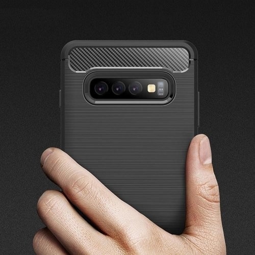 Husa compatibil cu SAMSUNG Galaxy S10 Plus, Carbon Flexibil, Negru