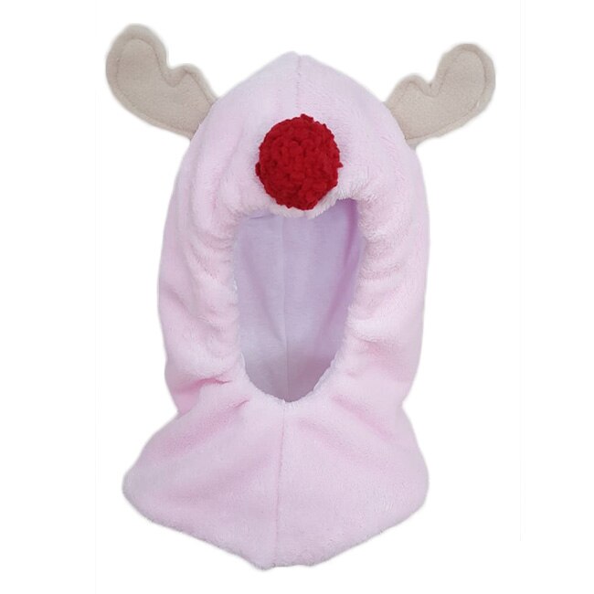 Cagula iarna Mic Pitic G10 din fleece cu urechi si nas de ren, Roz, 44 cm