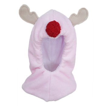 Cagula iarna Mic Pitic G10 din fleece cu urechi si nas de ren, Roz, 44 cm Cagula iarna Mic Pitic G10 din fleece cu urechi si nas de ren, Roz, 44 cm