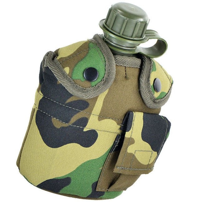 Sticla de apa cu husa, MIL-TEC, Polietilena, 1000ml, Galben/ Maro