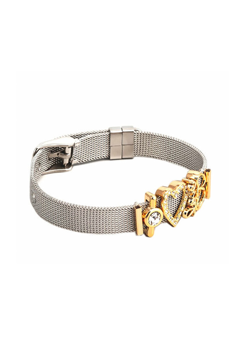 U.S. Polo Assn., Bratara cu model plasa si talismane in forma de inima, argintiu/auriu