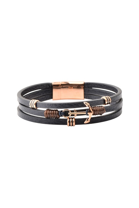 U.S. Polo Assn., Bőr karkötő fémrészletekkel, Hamuszürke/Vörösaranyszín