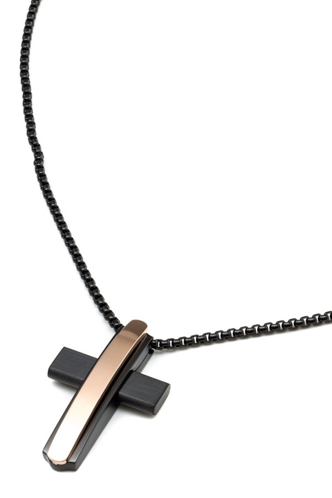 U.S. Polo Assn., Rozsdamentes acél nyaklánc kereszt alakú medállal, Koptatott fekete/Vörösaranyszín