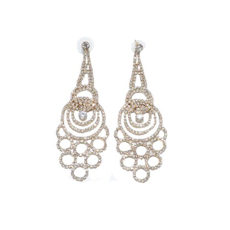 Cercei deosebiti cu forma alungita,accesorizat cu strasuri albe, D&J Exclusive, auriu