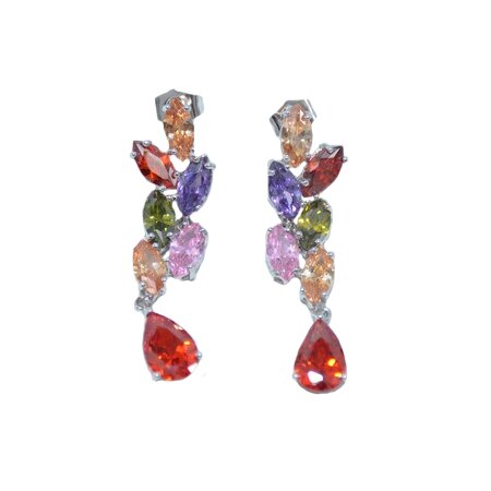 Cercei din cristale semipretioase, pe fond argintiu, D&J Exclusive, multicolor