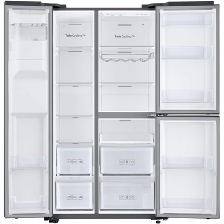 Side by side Samsung RS68N8650S9/EF, 608 l, Clasa A+, No Frost, Twin Cooling Plus, Compresor Digital Inverter, Display intern, Dispenser apa si gheata, Iluminare LED, H 178 cm, Inox
