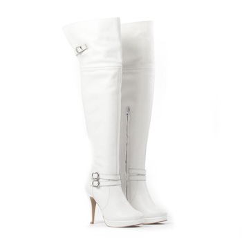 Cizme Tungus eleganta peste genunchi, din piele naturala alba, Alb Cizme Tungus eleganta peste genunchi, din piele naturala alba, Alb