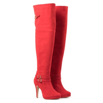 Cizme elegante, TUNGUS, peste genunchi, din piele naturala rosie, Rosu Cizme elegante, TUNGUS, peste genunchi, din piele naturala rosie, Rosu