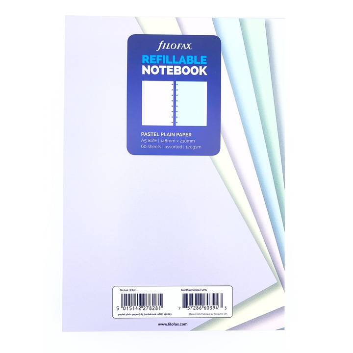 Rezerva hartie FILOFAX velina 60 buc/set A5, 6 culori/set compatibila Notebook Filofax
