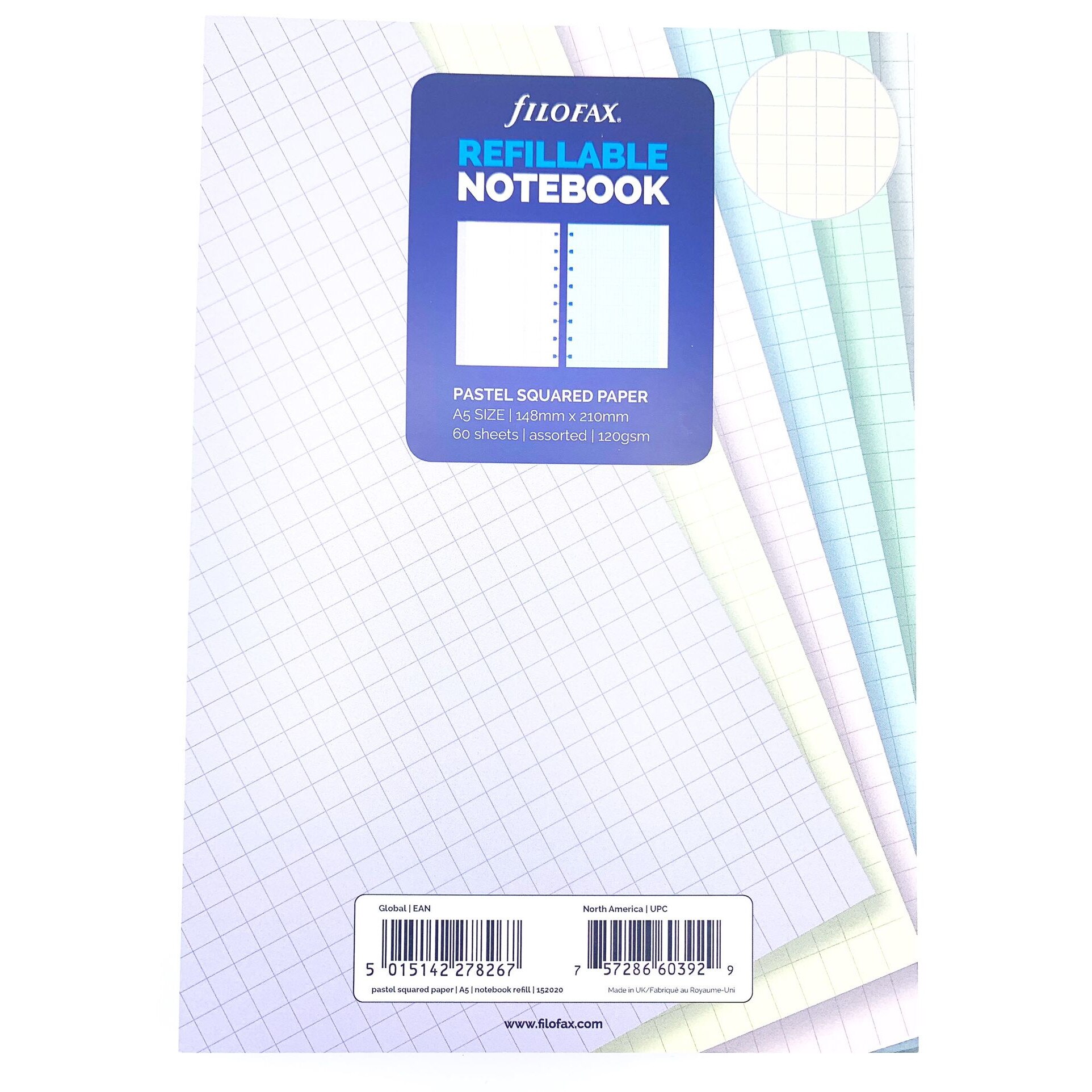 Rezerva hartie FILOFAX matematica 60 buc/set A5, 6 culori/set compatibila Notebook Filofax