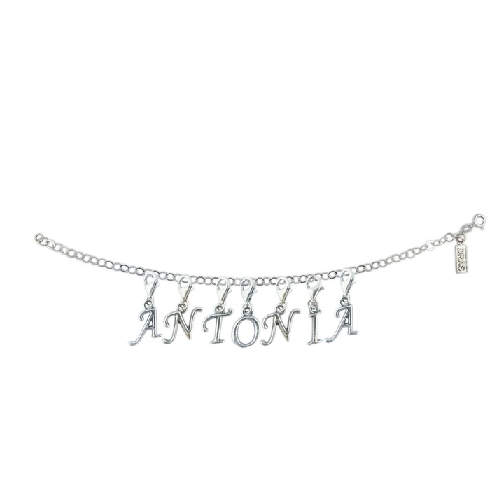 Személyre szabott ezüst karkötő név Antonia ezüst betűs medálok állítható karabiner GIOTTO1080 Dras