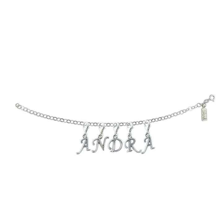 Személyre szabott ezüst karkötő név Andra ezüst betűs medálok állítható karabiner GIOTTO900 Dras