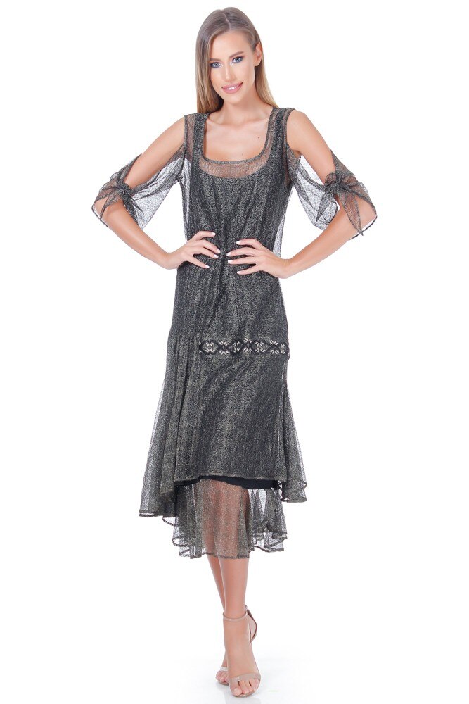 Rochie plasa auriu/negru Liza Panait ID-3E