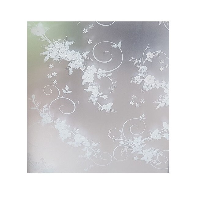 Folie pentru geam decorativa pasari si flori albe, 8 m x 0.9 m