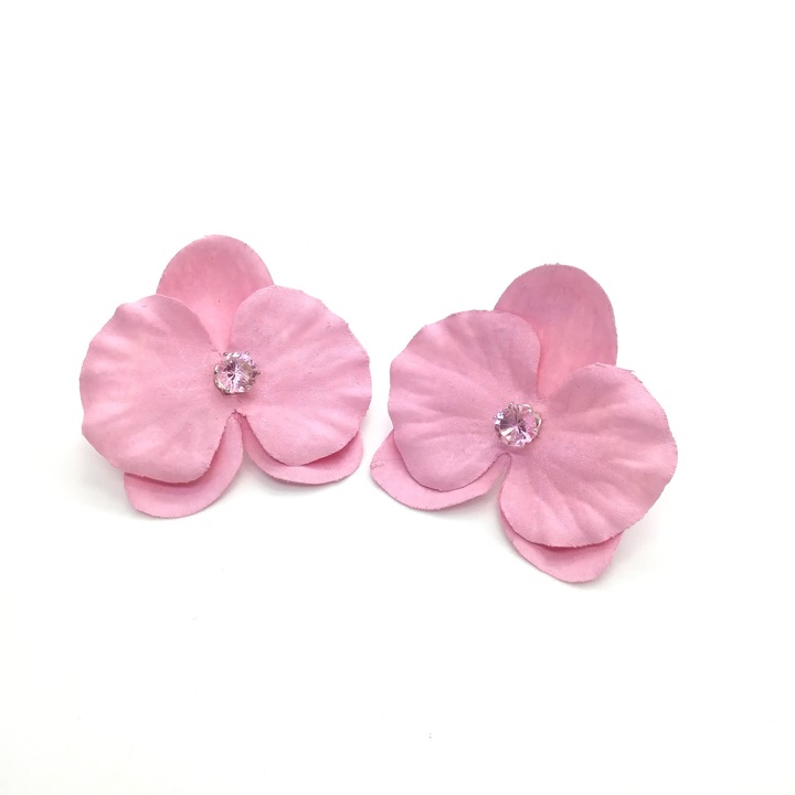 Cercei handmade cu orhidee textile, Roz, 5.5 cm