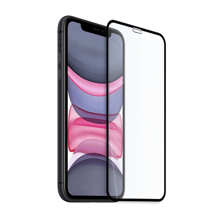 Protector de sticla Hicute pentru iPhone 11, pentru ecran complet, lipici complet, capac complet, negru