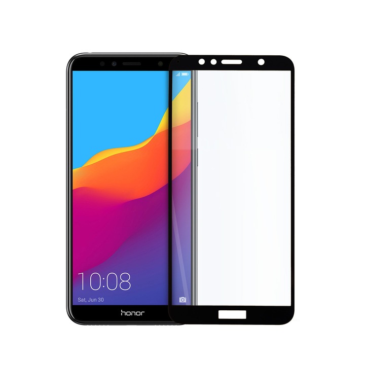 Стъклен Протектор за Huawei Honor 7A, 9D, Tempered Glass, Цялостно покритие и залепване, Черен