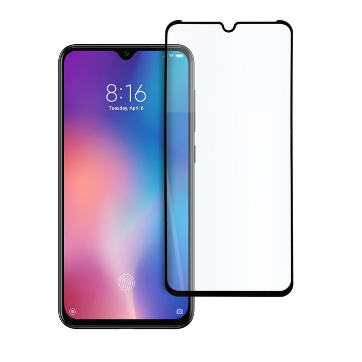 Стъклен Протектор за Xiaomi Mi 9, 5D, Tempered Glass, Цялостно покритие и залепване, Черен