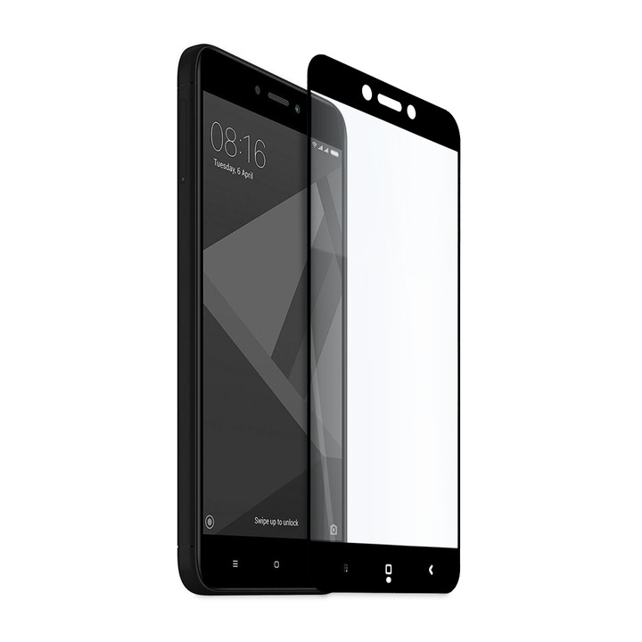 Иновативен 5D стъклен протектор за целият дисплей за Xiaomi Redmi 4X, С цяло лепило, Черен, Tech Armor