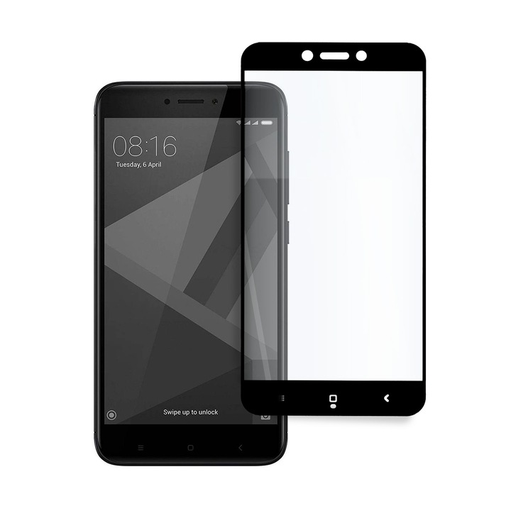 Üvegvédő edzett üveg Xiaomi Redmi 4X-hez, 9D technológia, teljes ragasztó, teljes burkolat, fekete