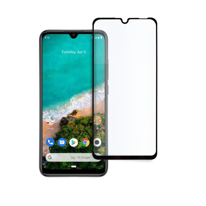 Стъклен Протектор за Xiaomi Mi A3, Удароустойчив, Full Coverage, Черен