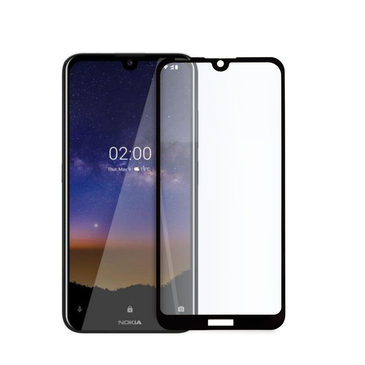 Стъклен протектор Full Glue за Nokia 2.2, Tempered Glass, Цялостно покритие и залепване, Черен