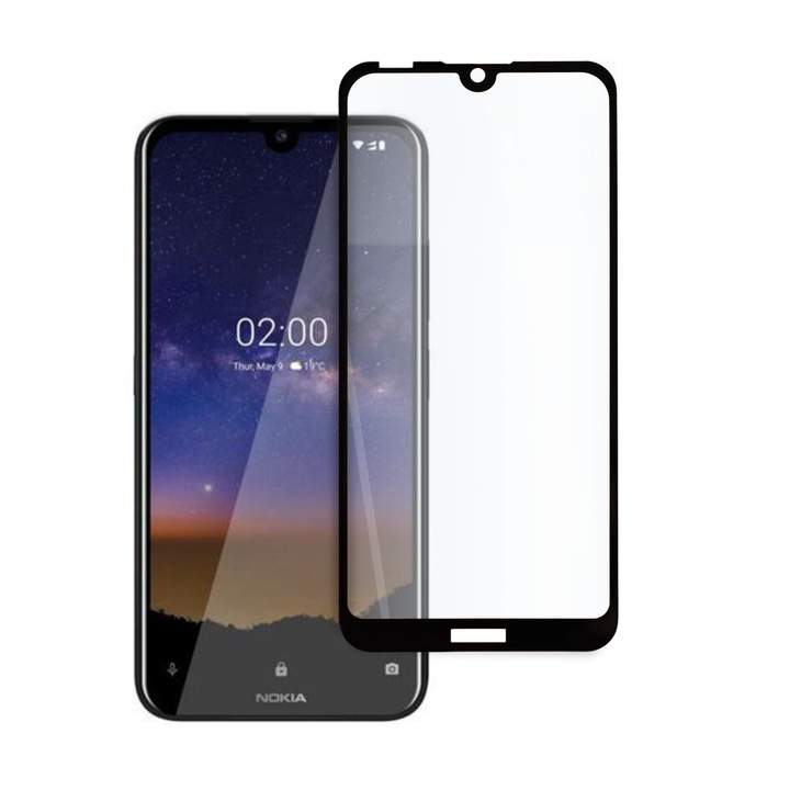 Стъклен Протектор Tempered Glass за Nokia 2.2, Full Glue, Full Cover, Черен