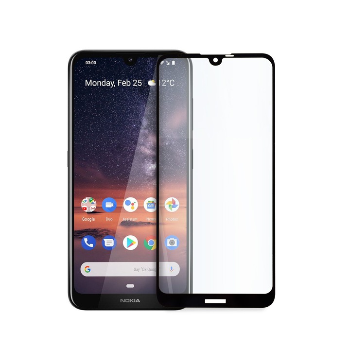 Стъклен протектор Full Glue за Nokia 3.2, Tempered Glass, Цялостно покритие и залепване, Черен