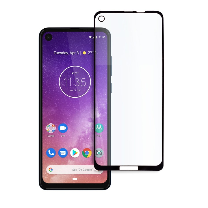 Innovatív Full Glue üvegvédő Motorola One Visionhoz, edzett üveg, teljes fedés és ragasztás, fekete