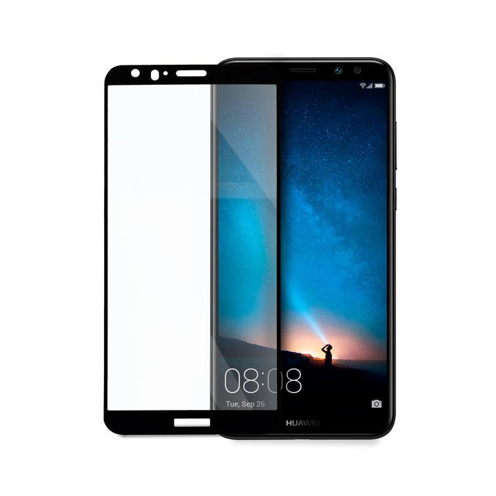 Стъклен Протектор за Huawei Mate 10 Lite, Удароустойчив, Full Coverage, Черен